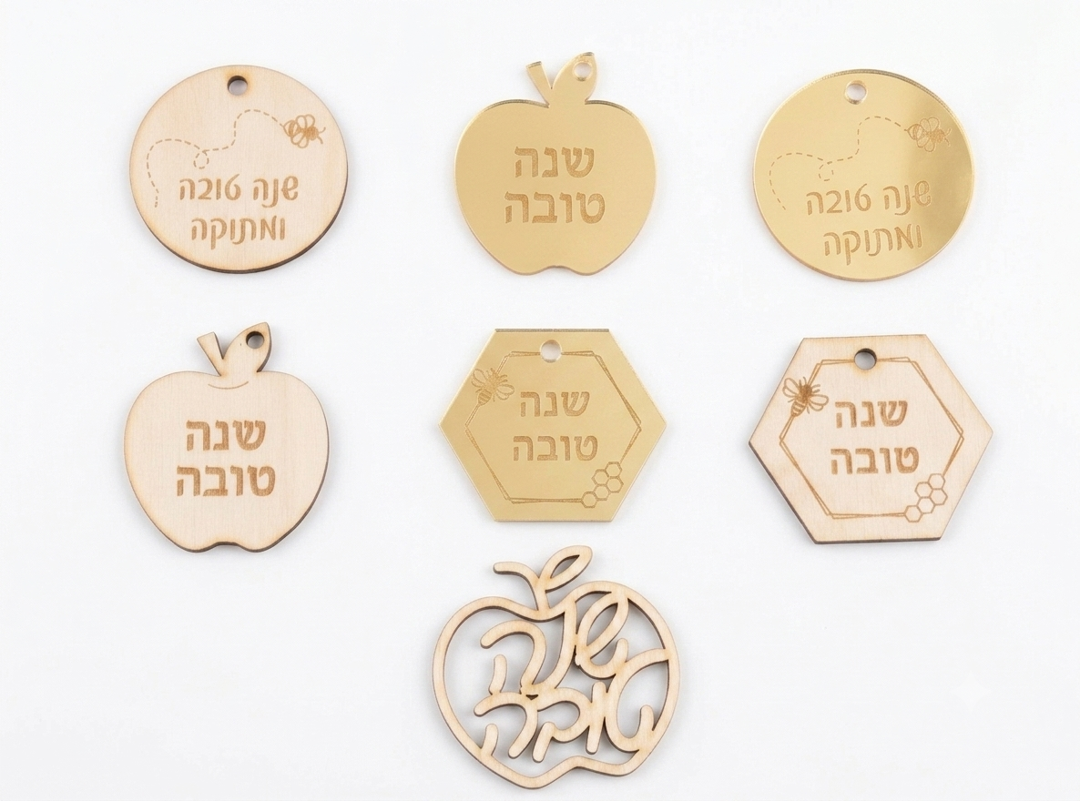 Wood and gold Roth Hashanah tags